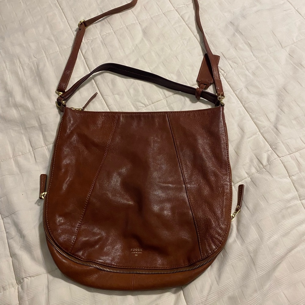 Fossil Tan Leather Crossbody Bag